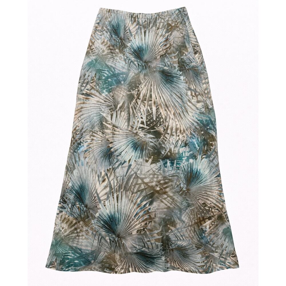 Bryn Walker Italian Linen Midi A-Line Skirt Palm Print Made in USA - XL